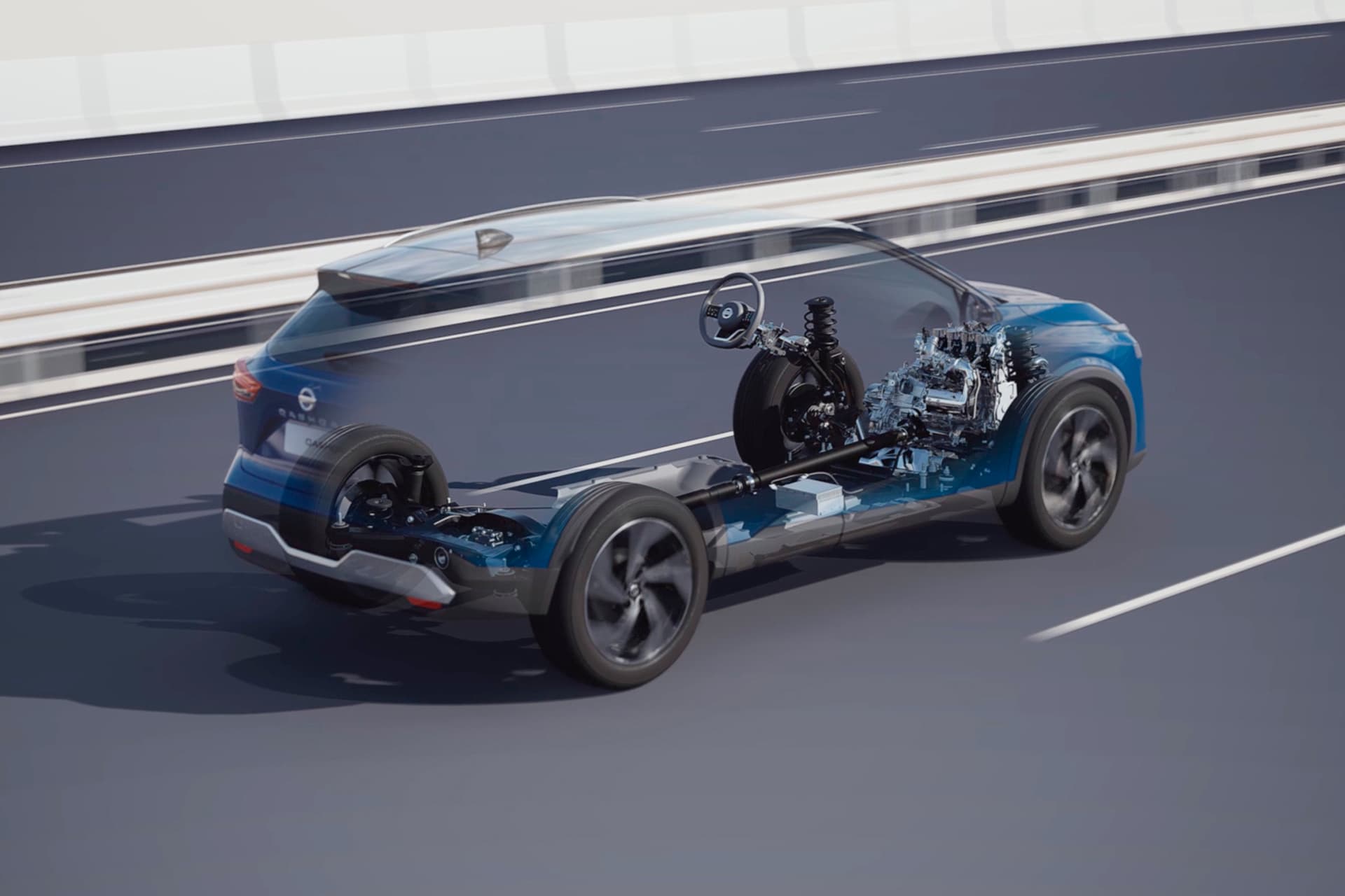 Nissan QQ – prikaz motorja v prosojnem avtomobilu med vožnjo